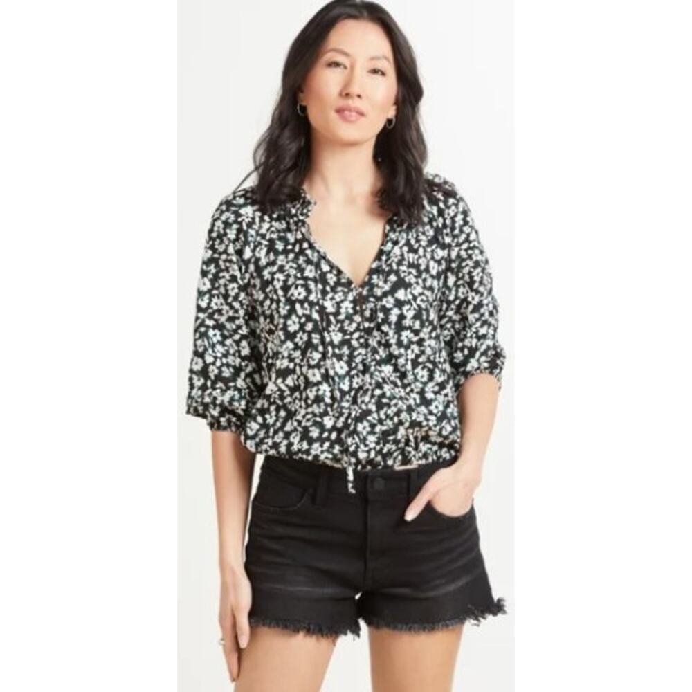 Sanctuary Evereve Don't Forget Linen‎ Blouse in Black Floral Womens Small